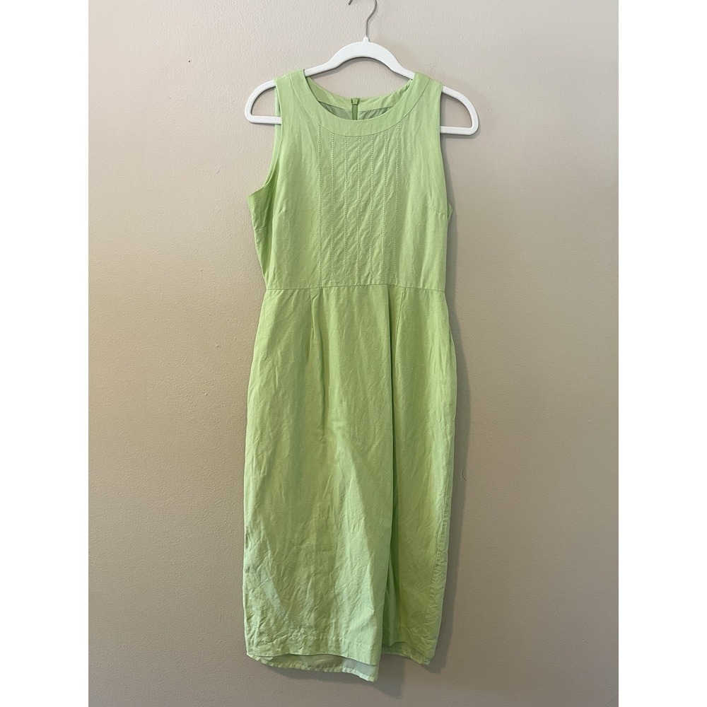 Green‎ Long Midi Linen Blend modest Dress 90s Minimalist Pastel 10 petite Garden